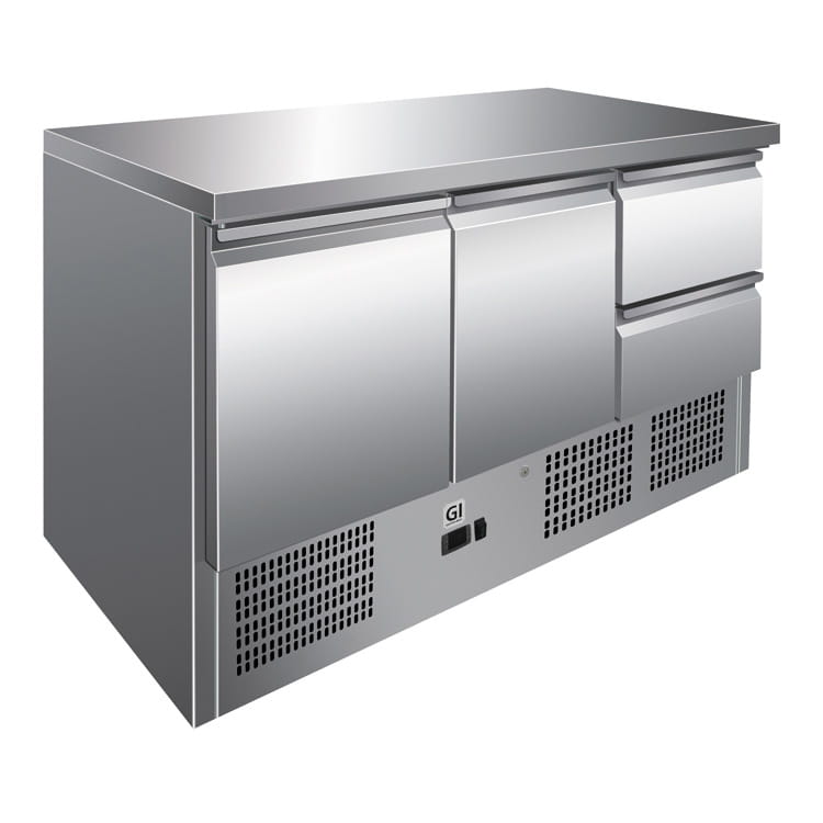 Gastro-Inox Edelstahl Kühltisch mit 2 Türen und 2 Schubladen, Umluftkühlung