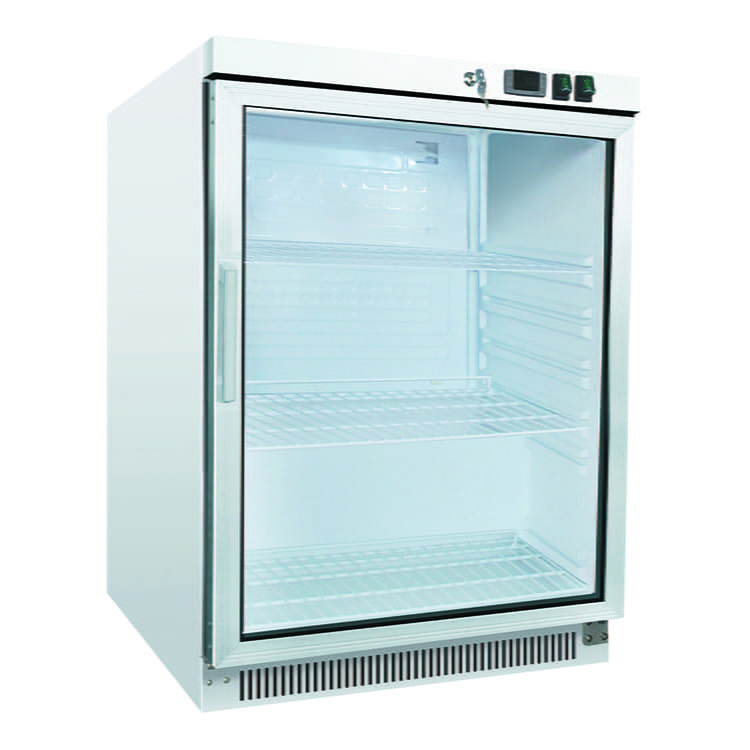 Gastro-Inox Kühlschränk aus weißem Stahl mit Glastür 200 Liter, statisch gekühlt