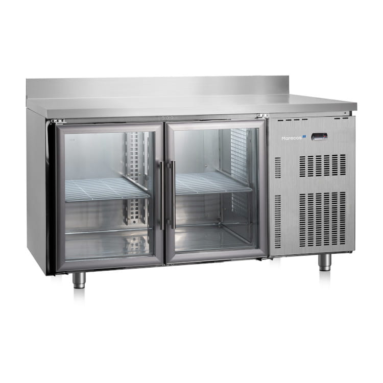 Marecos Softline Edelstahl Kühltisch 700mm tief mit 2 Glastüren und Aufkantung