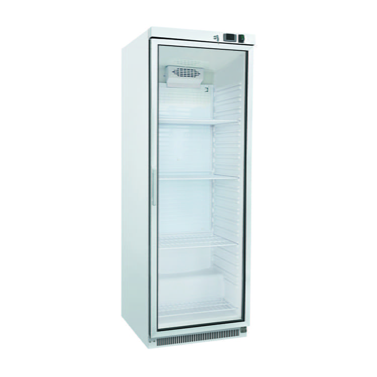 Gastro-Inox Kühlschränk aus weißem Stahl mit Glastür 400 Liter, statisch gekühlt mit Ventilator