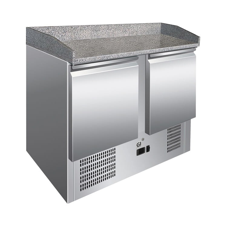 Gastro-Inox Edelstahl Kühltisch mit 2 Türen und Marmor-Arbeitsplatte, Umluftkühlung