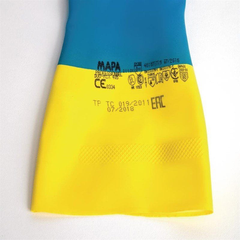 MAPA Alto 405 Flüssigkeitsbeständige Hochleistungs-Hausmeisterhandschuhe Blau und Gelb Medium