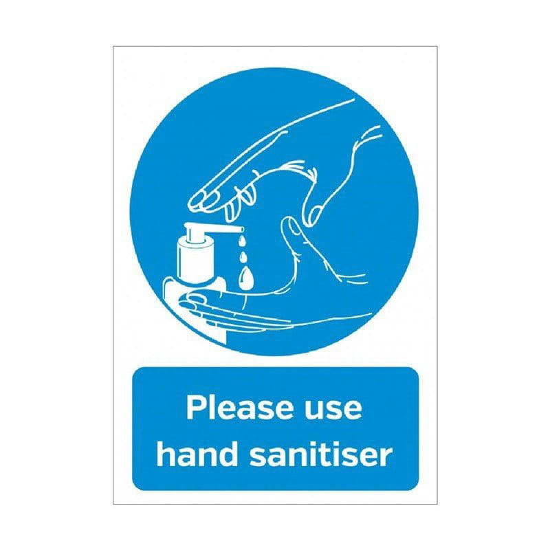 Bitte verwenden Sie das selbstklebende Händedesinfektionszeichen A5