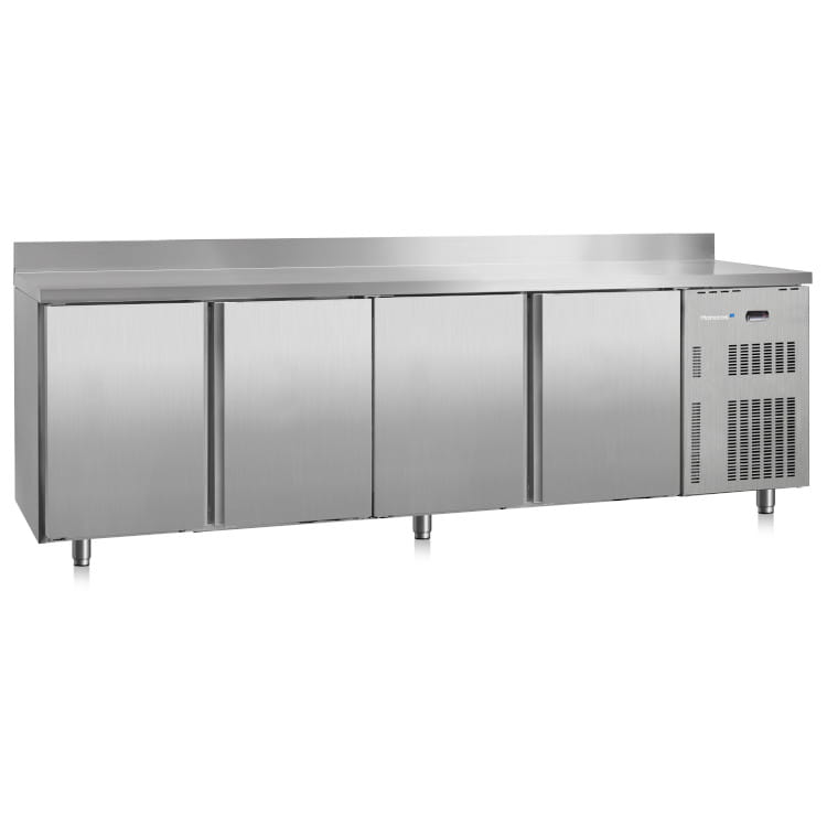 Marecos Softline Edelstahl Kühltisch 600mm tief mit 4 Türen und Aufkantung