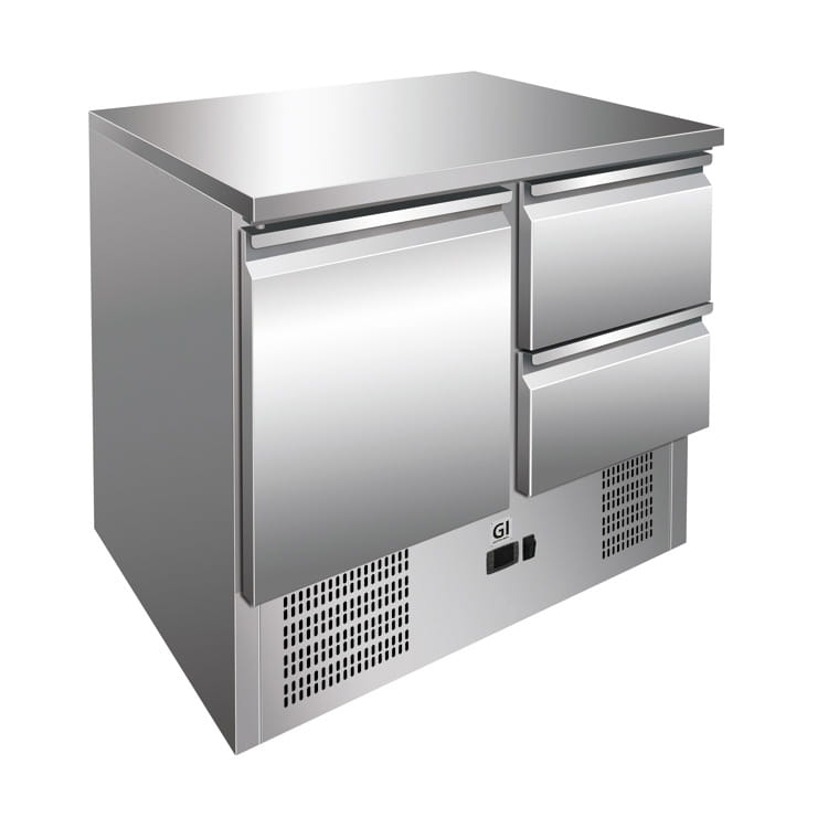 Gastro-Inox Edelstahl Kühltisch mit 1 Tür und 2 Schubladen, Umluftkühlung