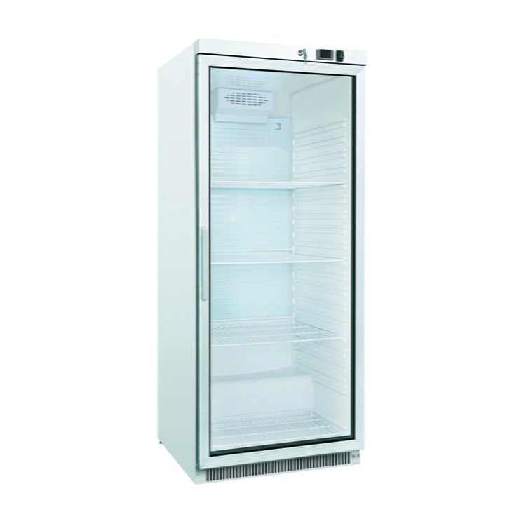 Gastro-Inox Kühlschränk aus weißem Stahl mit Glastür 600 Liter, statisch gekühlt mit Ventilator