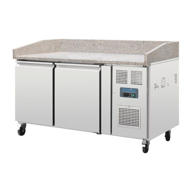 Polar 2-türiger Pizzakühltisch mit Marmorfläche 428L