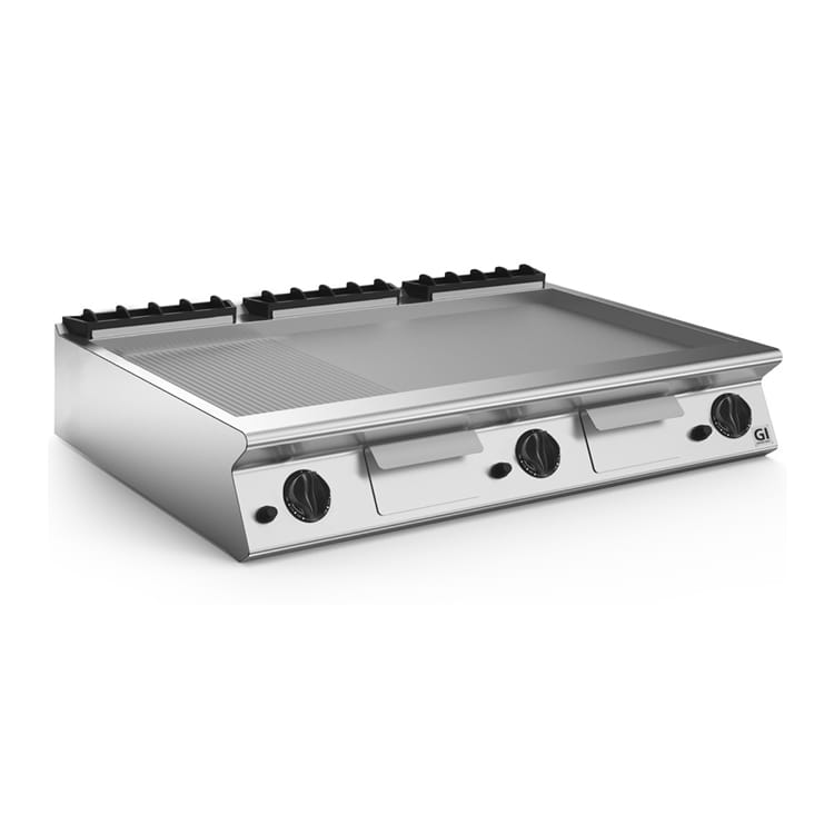Gastro-Inox 700 HP 2/3 glatte und 1/3 gerippte Edelstahl Gasplatte, 120cm
