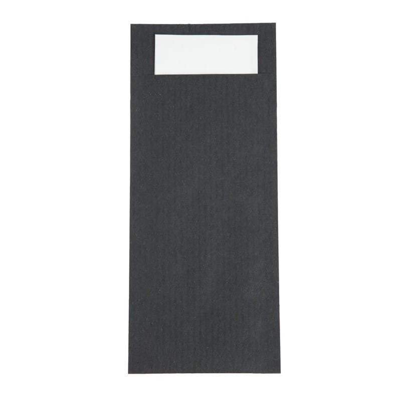 Europochette Schwarze Bestecktasche mit weißer Serviette (Box 500)