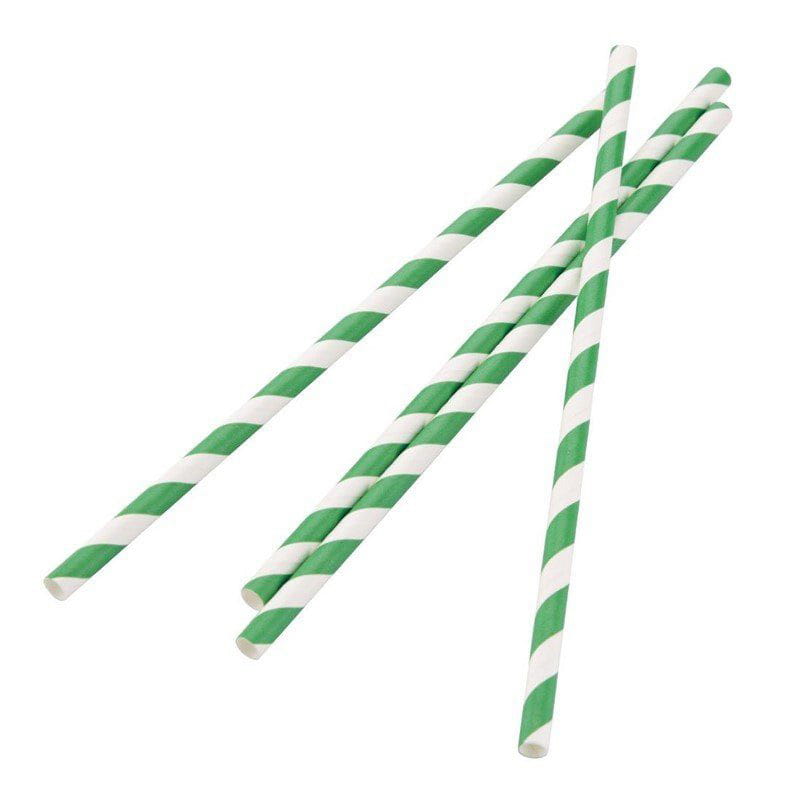 Fiesta Green biologisch abbaubare Papiertrinkhalme grün geringelt