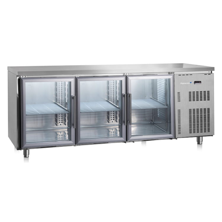 Marecos Softline Edelstahl Kühltisch 700mm tief mit 3 Glastüren