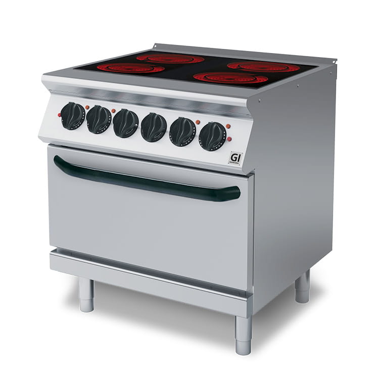 Gastro-Inox 700 HP Keramikkochfeld mit 4 Kochzonen und elektrischer Ofen, 80cm